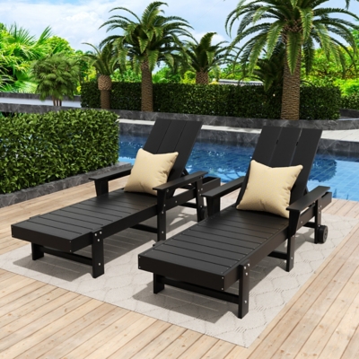 Shoreside Reclining Chaise Lounge with Arms and Wheels (Set Of 2), Black