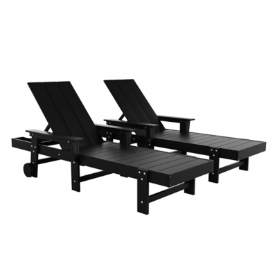 Shoreside Reclining Chaise Lounge with Arms and Wheels (Set Of 2), Black, large