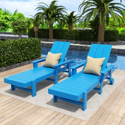 Shoreside Reclining Chaise Lounge with Arms and Wheels (Set Of 2), Pacific Blue