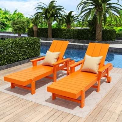 Shoreside Reclining Chaise Lounge with Arms and Wheels (Set Of 2), Orange