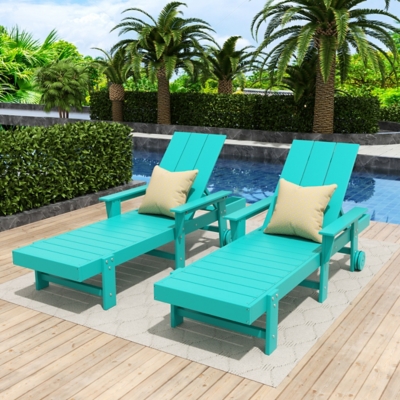 Shoreside Reclining Chaise Lounge with Arms and Wheels (Set Of 2), Turquoise