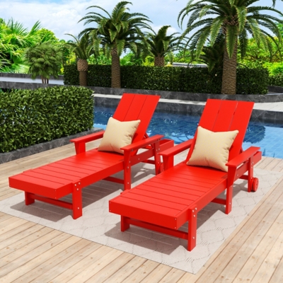 Shoreside Reclining Chaise Lounge with Arms and Wheels (Set Of 2), Red