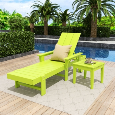 Shoreside Reclining Chaise With Arms and Wheels and Side Table (Set of 2), Lime