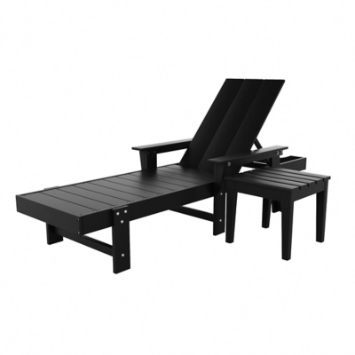 Shoreside Reclining Chaise With Arms and Wheels and Side Table (Set of 2), Black, large
