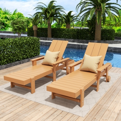 Shoreside Reclining Chaise Lounge with Arms and Wheels (Set Of 2), Teak