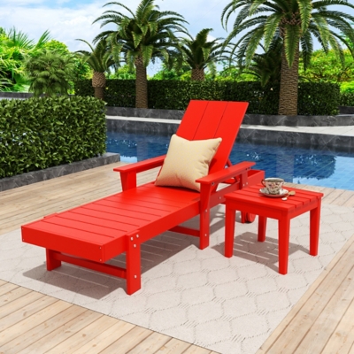 Shoreside Reclining Chaise With Arms and Wheels and Side Table (Set of 2), Red