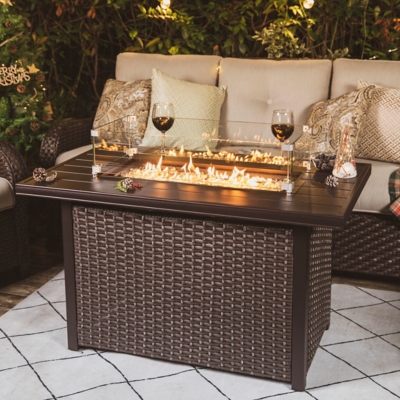 Nuu Garden Outdoor Fire Pit Table with Glass Wind Guard, , rollover