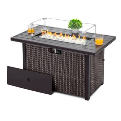 Nuu Garden Outdoor Fire Pit Table with Glass Wind Guard, , large