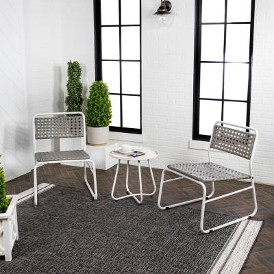 JONATHAN Y Freja Outdoor Table and 2 Chairs, White, rollover