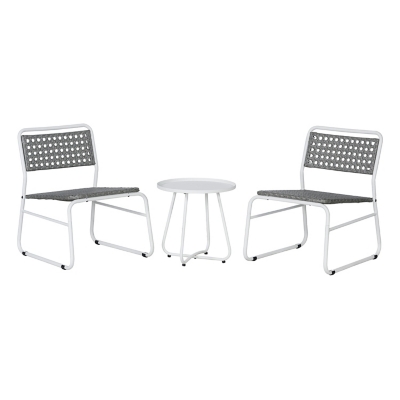 JONATHAN Y Freja Outdoor Table and 2 Chairs, White, large