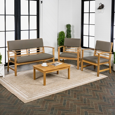 JONATHAN Y Barclay Outdoor Sofa and 2 Chairs with Coffee Table, Gray