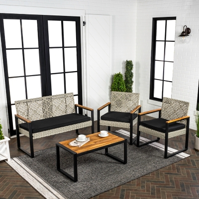 JONATHAN Y Wilder Outdoor Sofa and 2 Chairs with Coffee Table, , rollover