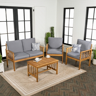 JONATHAN Y Everly Outdoor Sofa and 2 Chairs with Coffee Table, Gray, rollover
