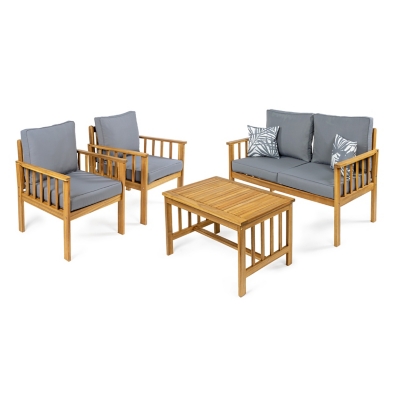 JONATHAN Y Everly Outdoor Sofa and 2 Chairs with Coffee Table, Gray, large