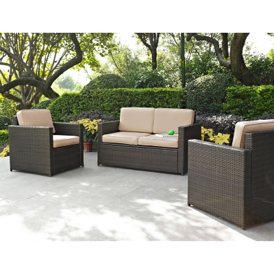 Crosley Furniture Palm Harbor Outdoor Loveseat and 2 Lounge Chairs, Sand, rollover