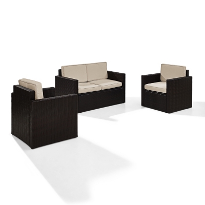 Crosley Furniture Palm Harbor Outdoor Loveseat and 2 Lounge Chairs, Sand, large