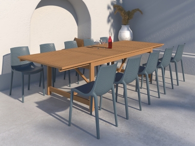 Maya Bay Outdoor Extendable Dining Table and 10 Chairs, Light Brown/Gray, rollover