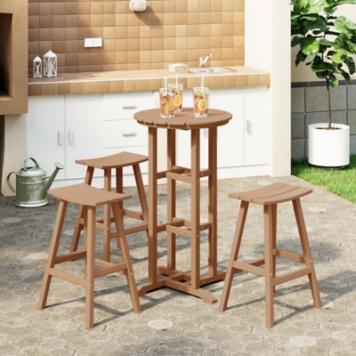 Westin Furniture Otto Outdoor Bar Table and 3 Bar Stools, Teak, rollover