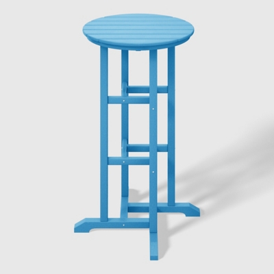 Blue round bar table with matching stools product image against white background