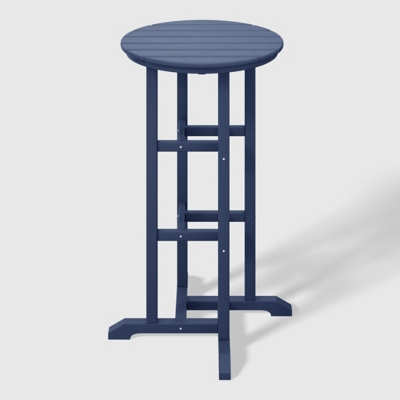 close-up of navy blue round table top slats
