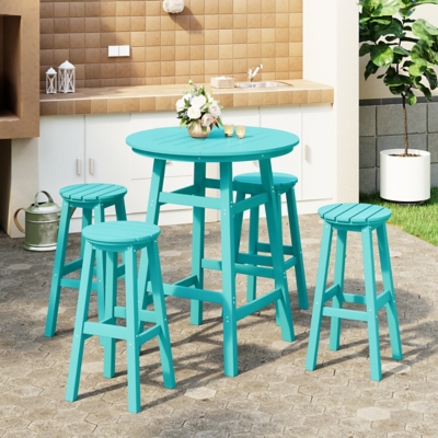 Westin Furniture Otto Outdoor Bar Height Bar Table and 4 Bar Stools, Turquoise, rollover