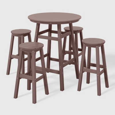 Westin Furniture Otto Outdoor Bar Height Bar Table and 4 Bar Stools, Dark Brown, large