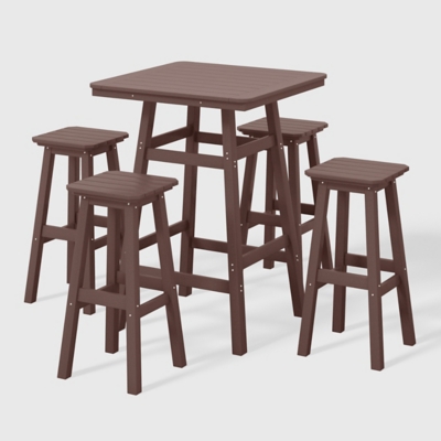 Westin Furniture Otto Outdoor Square Bar Table and 4 Bar Stools, Dark Brown, large
