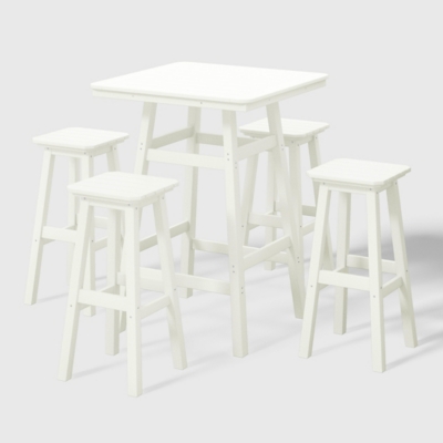 White outdoor square bar table with four stools (product image)