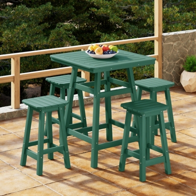 Westin Furniture Otto Outdoor Counter Height Bar Table and 4 Bar Stools, Dark Green, rollover