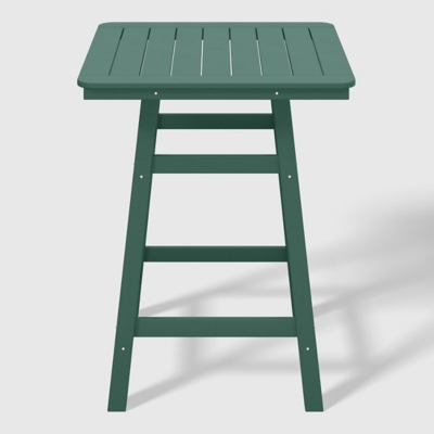 Top view of green slatted outdoor table