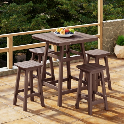 Westin Furniture Otto Outdoor Counter Height Bar Table and 4 Bar Stools, Dark Brown, rollover