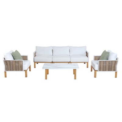 Manhattan Comfort Vine Outdoor Loveseat With 2 Armchairs And Coffee Table., , large