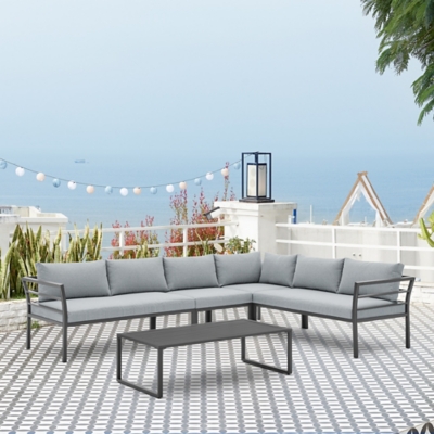 Manhattan Comfort Sunnyside 5-Piece Outdoor Conversation Set With Coffee Table, Gray, rollover