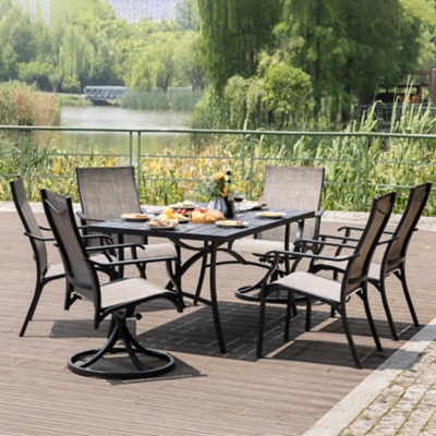 Nuu Garden Outdoor Dining Table with umbrella hole and 6 Chairs, , rollover
