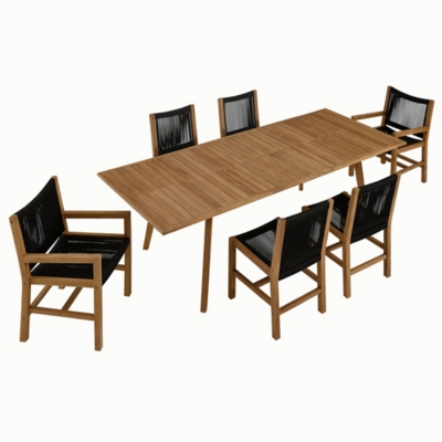 Modway Vienna Outdoor Dining Table and 6 Chairs, Natural/Black, large