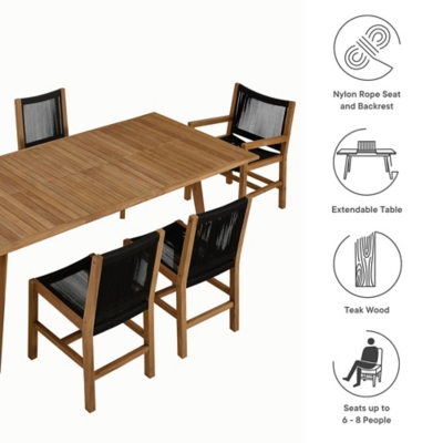 Modway Vienna Outdoor Dining Table and 6 Chairs, Natural/Black, large