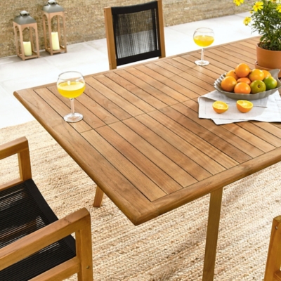 Modway Vienna Outdoor Dining Table and 6 Chairs, Natural/Black, large
