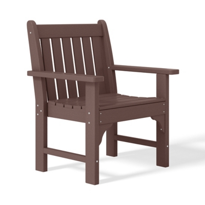 Close-up of the single brown outdoor armchair
