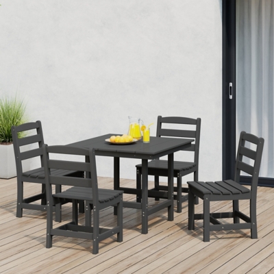 Westin Furniture Shoreside Outdoor Patio Square Table and 4 Armless Chairs, Gray