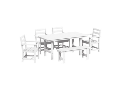 Westin Furniture Shoreside Outdoor Dining Table and 4 Arm Chairs and Bench, White, grid