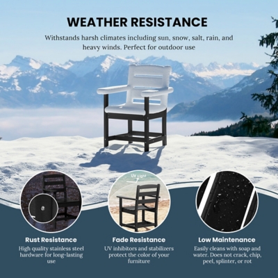 Westin Furniture Shoreside Outdoor Dining Table and 4 Arm Chairs and Bench, Black, large
