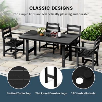 Westin Furniture Shoreside Outdoor Dining Table and 4 Arm Chairs and Bench, Black, large