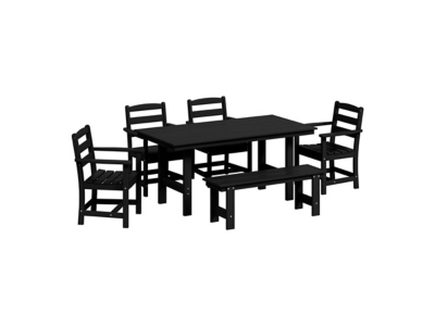 Westin Furniture Shoreside Outdoor Dining Table and 4 Arm Chairs and Bench, Black, large