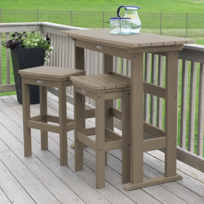 Highwood Lehigh Outdoor Bar Table and 2 Bar Stools, Woodland Brown
