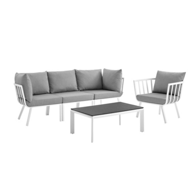 Modway Riverside Outdoor Sofa with Armchair and Coffee Table, Gray, grid