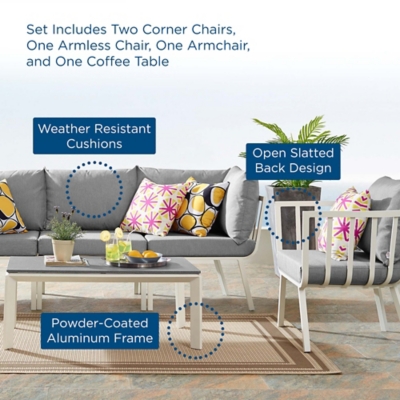 Modway Riverside Outdoor Sofa with Armchair and Coffee Table, , large