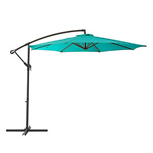 CorLiving 9.5' Outdoor UV Resistant Offset Patio Umbrella with Patio Base Weights Set, Blue, large