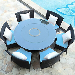 Manhattan Comfort Nightingdale 7-Piece Outdoor Dining Set in Sky Blue, White and Black, , rollover