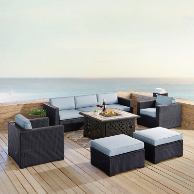 Biscayne 7Pc Outdoor Wicker Sectional Set W/Fire Table, , large