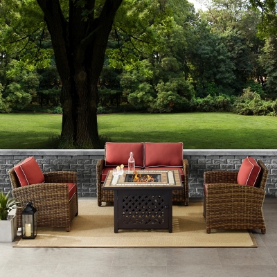 Bradenton 4Pc Outdoor Wicker Conversation Set W/Fire Table, , rollover